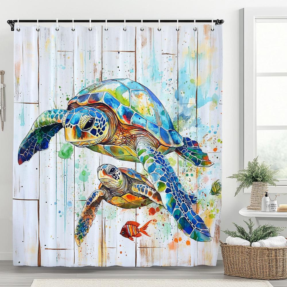Underwater World Dolphin Turtle Shower Curtain,Ocean Animals Polyester Fabric Bathroom Curtains for Home Decoration Curtain