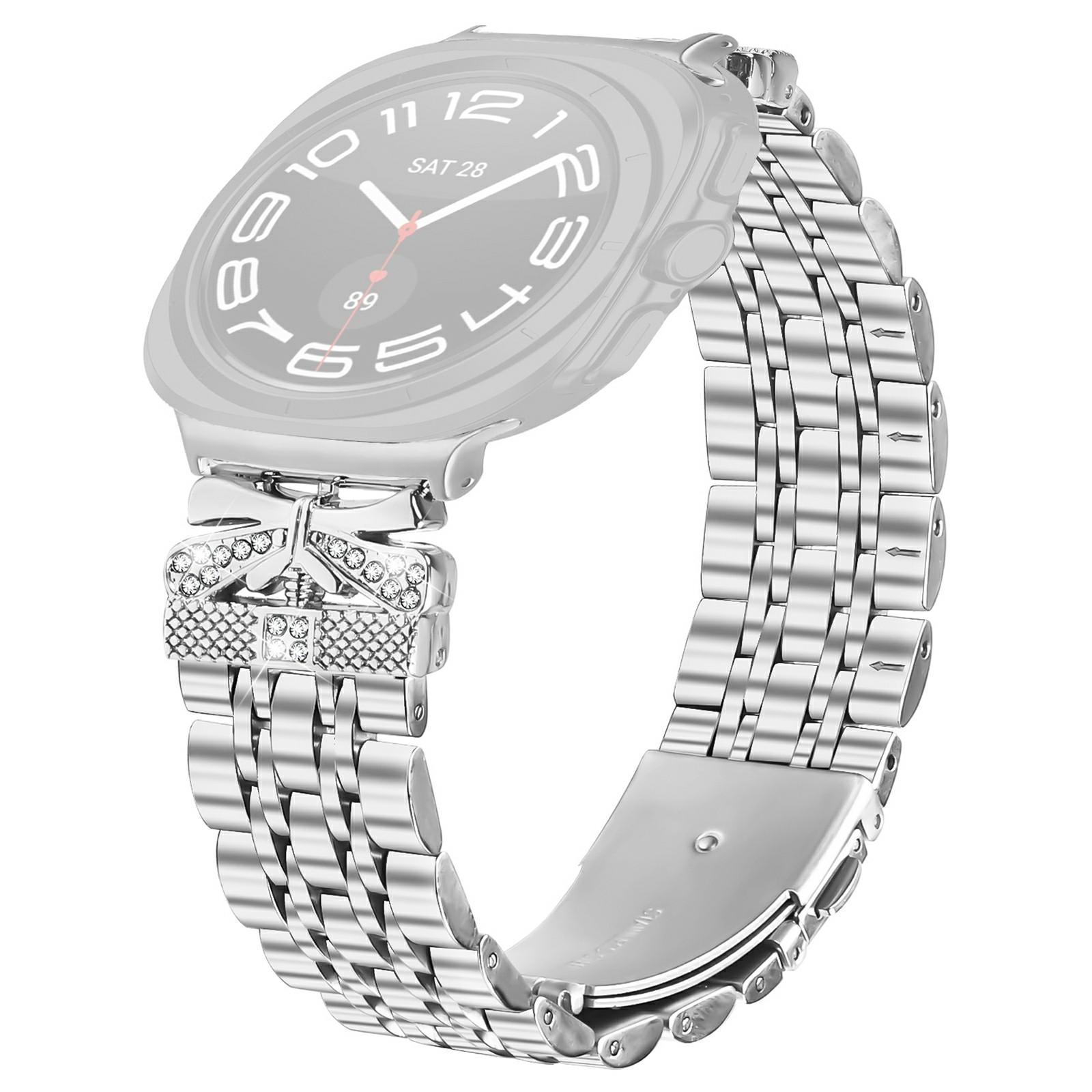 

Metal Watch Band for Samsung Galaxy Watch Ultra (2025) 47mm/Ultra 47mm Rhinestone Butterfly Decor Stainless Steel Silver Wrist Band
