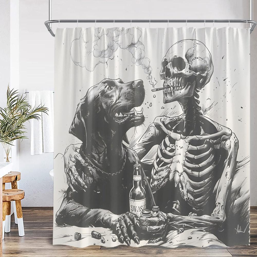 Funny Skeleton Shower Curtain Skull Happy Halloween Vintage Bathoom Decor Scary Retro Polyester Bath Curtain with Hook