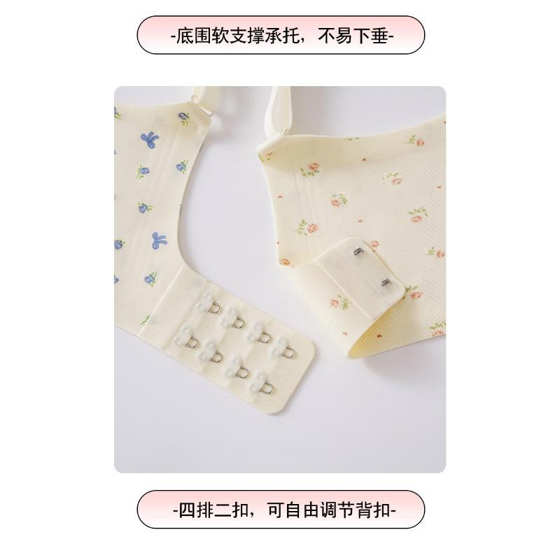 Women Floral Print Soft Support No Underwire Push Up Thin Bra For Small Chest