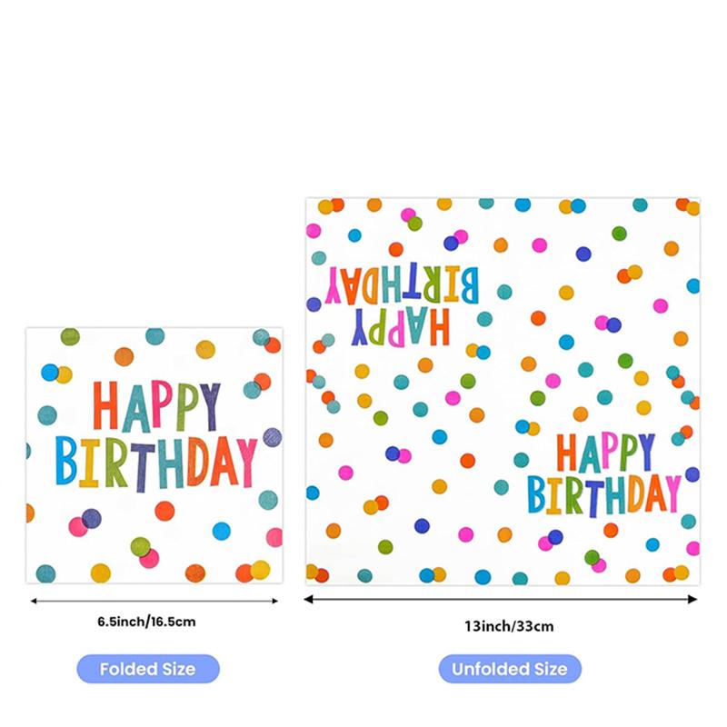 20Pcs Happy Birthday Paper Napkins, Disposable Cocktail Napkins with Colourful Dots for Kids Birthday, Baby Shower Party