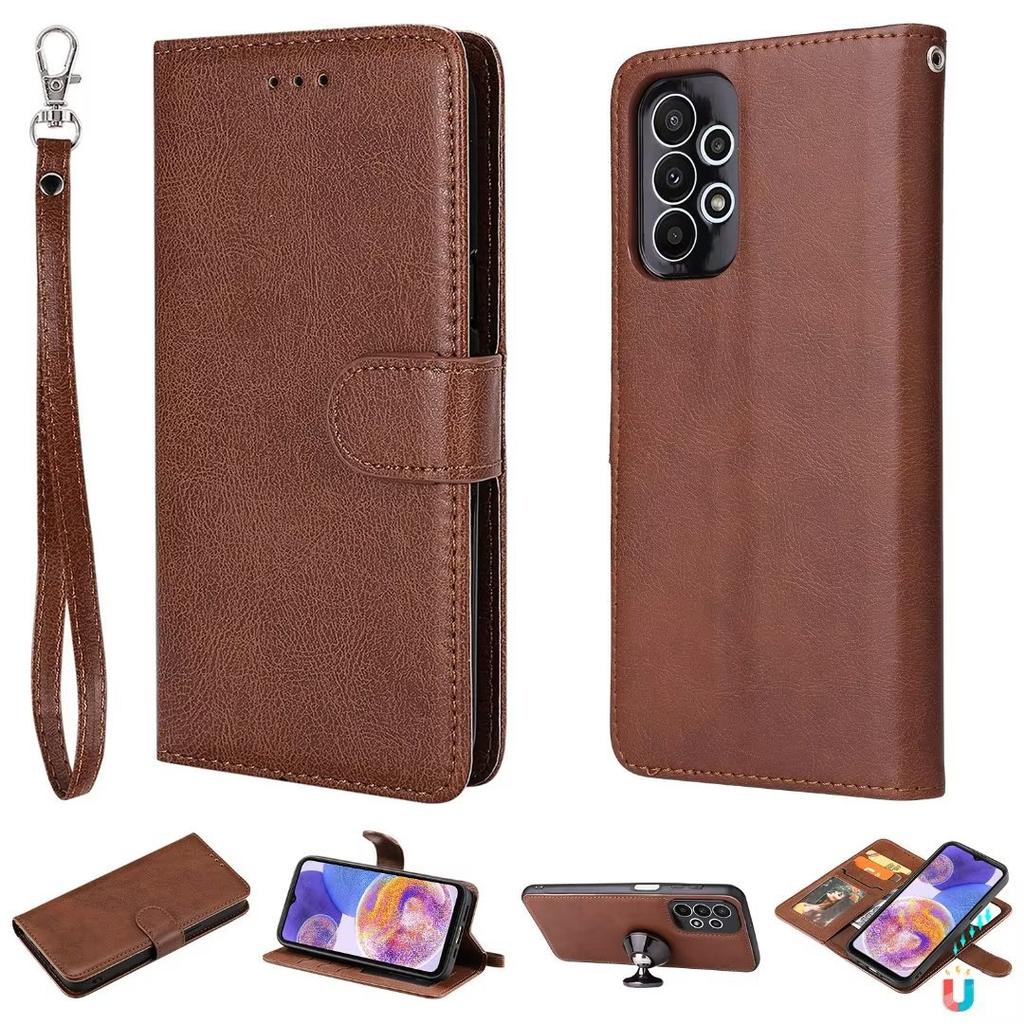 Suitable for Samsung A55 Mobile Phone Leather Case A35 Solid Color Split Two-in-one Magnetic Case A03S Leather Pattern Portable Rope