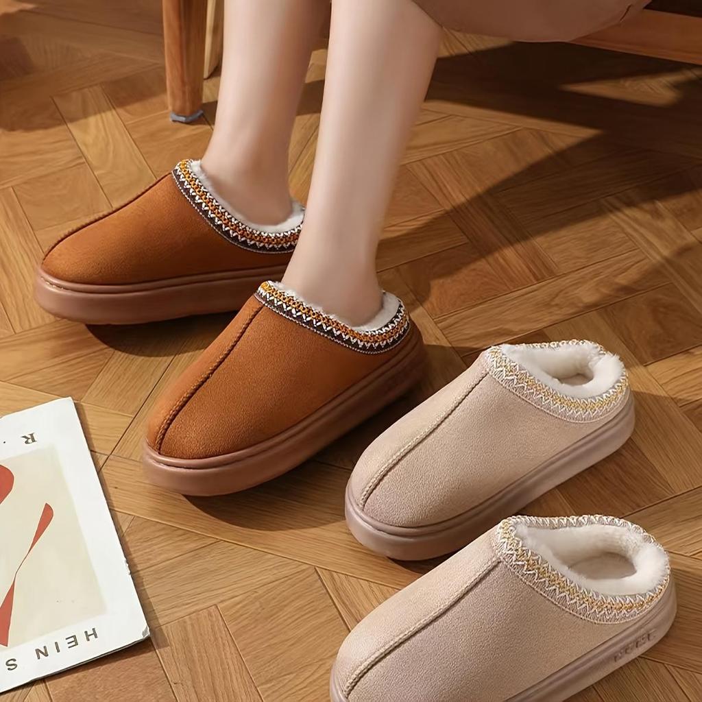 Couple Thick Sole Slippers, Memory Foam Insole, Warm Fabric Lining, Stitched Upper Design, Non-slip EVA Sole, Easy To Put On And Take Off Home Shoes