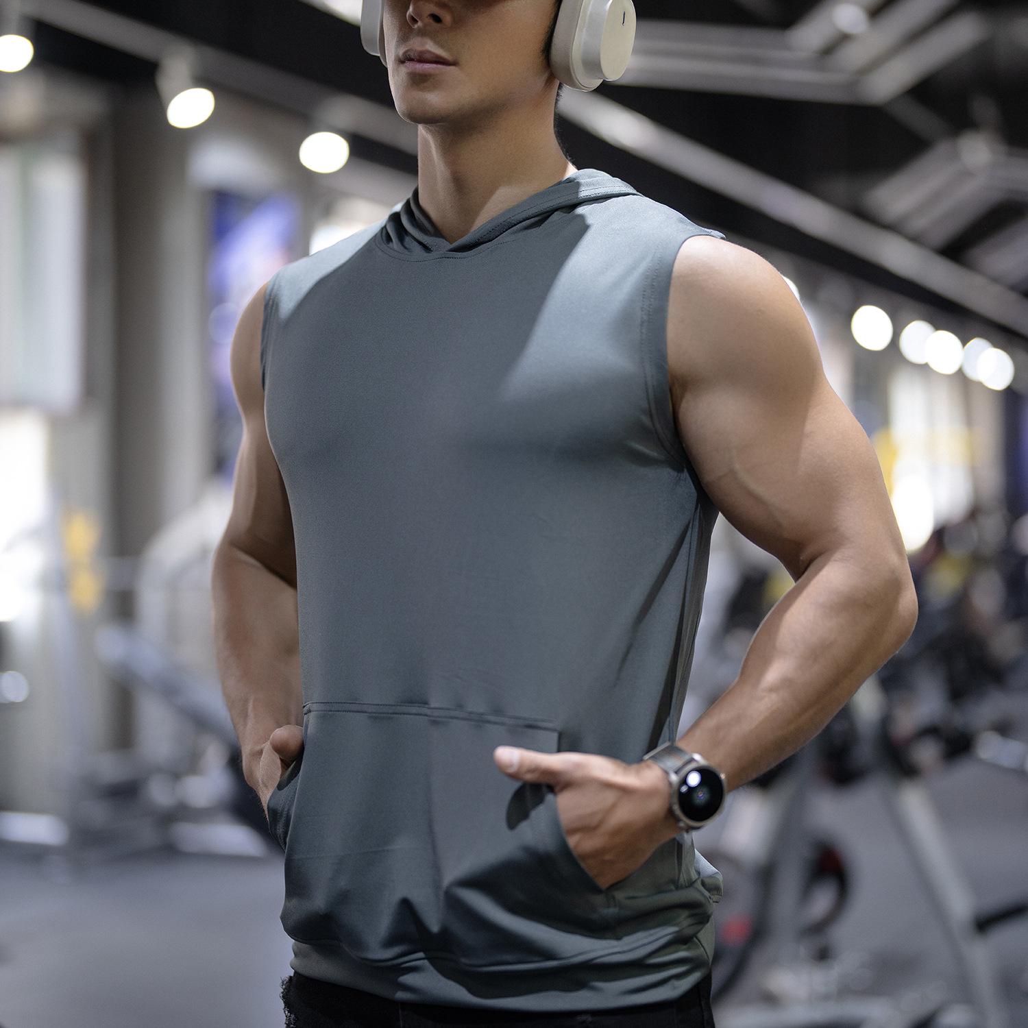 Men s Summer Quick-Dry Ice Silk Hooded Sleeveless Vest L
