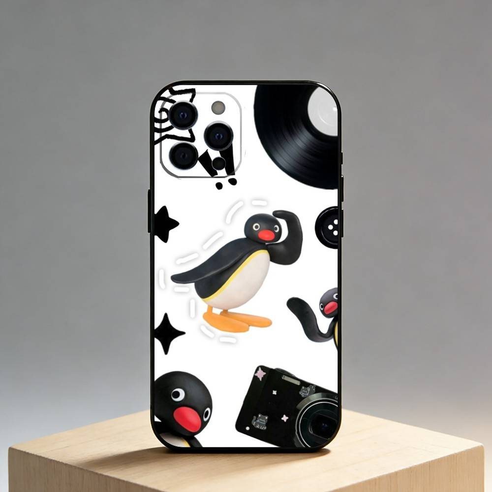 P-Pingu Penguin Funny Cut Phone Case For iPhone17,16,15,14,13,12 Plus,Max Soft Silicone Black Cover