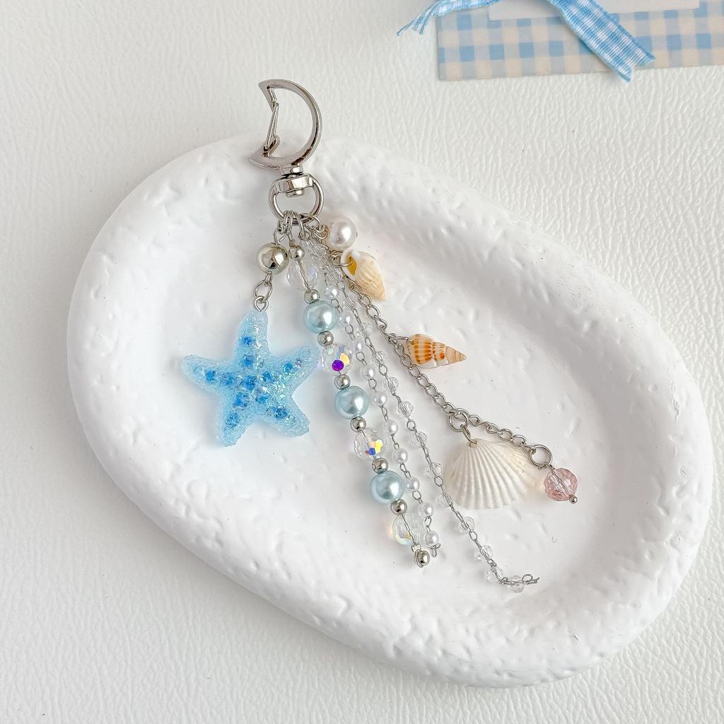 Blue Starfish Pendant Beaded Design Bag Charm Backpack Hanging Piece Car Trend Accessories Gift Bag Charm