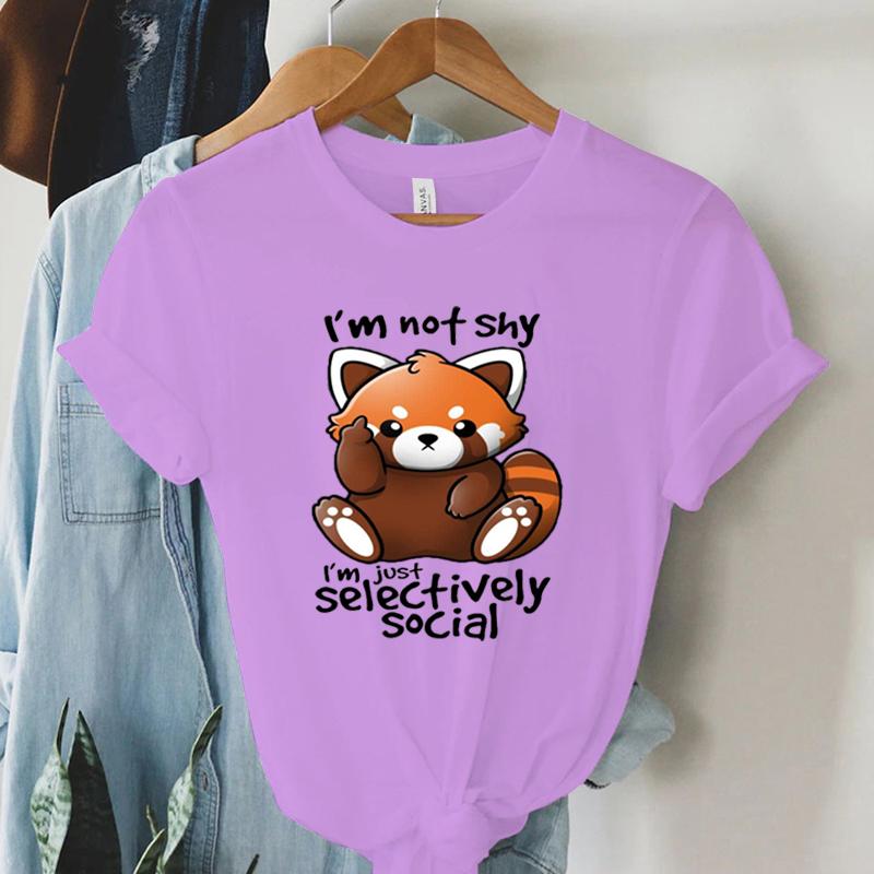 Print Trend Style TShirt Im Not Shy Im Just Selectively Social Womens Cute Panda Oversized T Shirt for Women Y2k Clothing