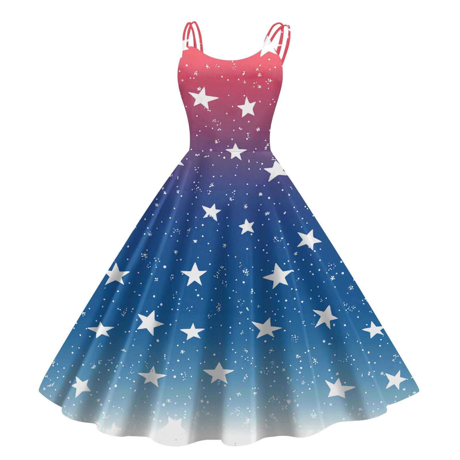 

Independence Day Printed Women s Casual Sexy Strapless Punk Vintage Dresses XL арбуз красный