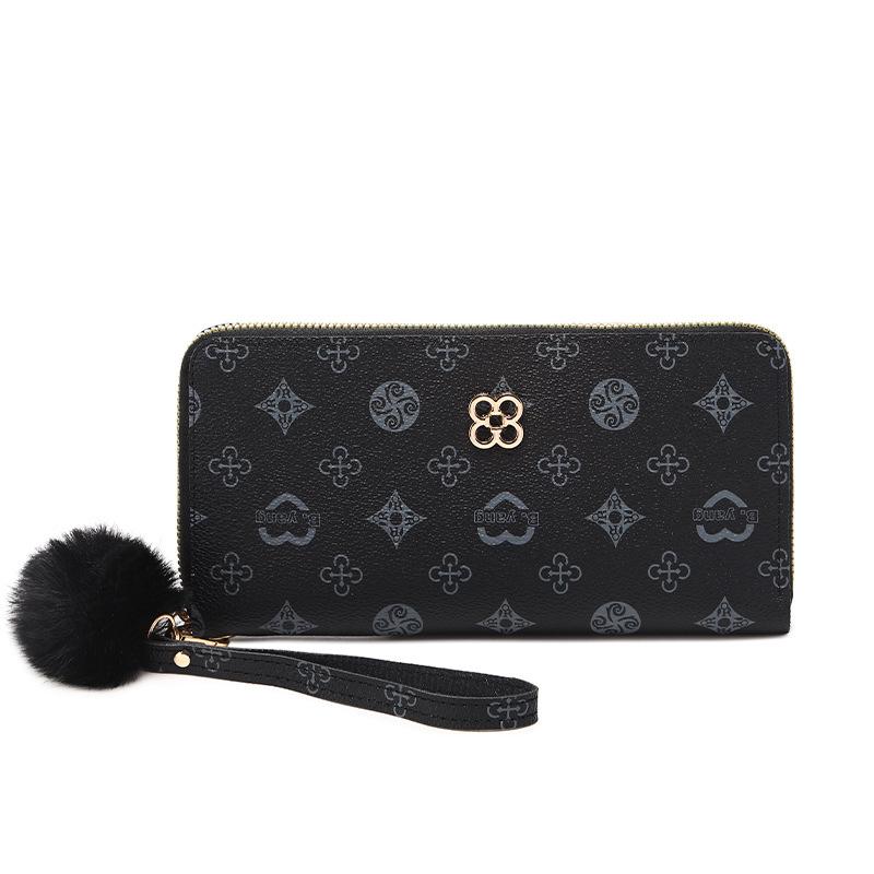 

Кошелек с принтом, длинная сумочка для помады, женская сумка, женская сумка в три сложения. чёрный