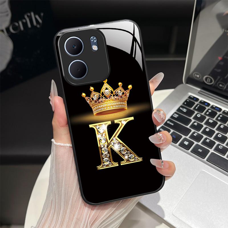 For OPPO A5X 4G 5G CPH2725 Case Fashion Letters Design Hard Tempered Glass Back Covers For OppoA5X A 5X Shockproof Phone Shell