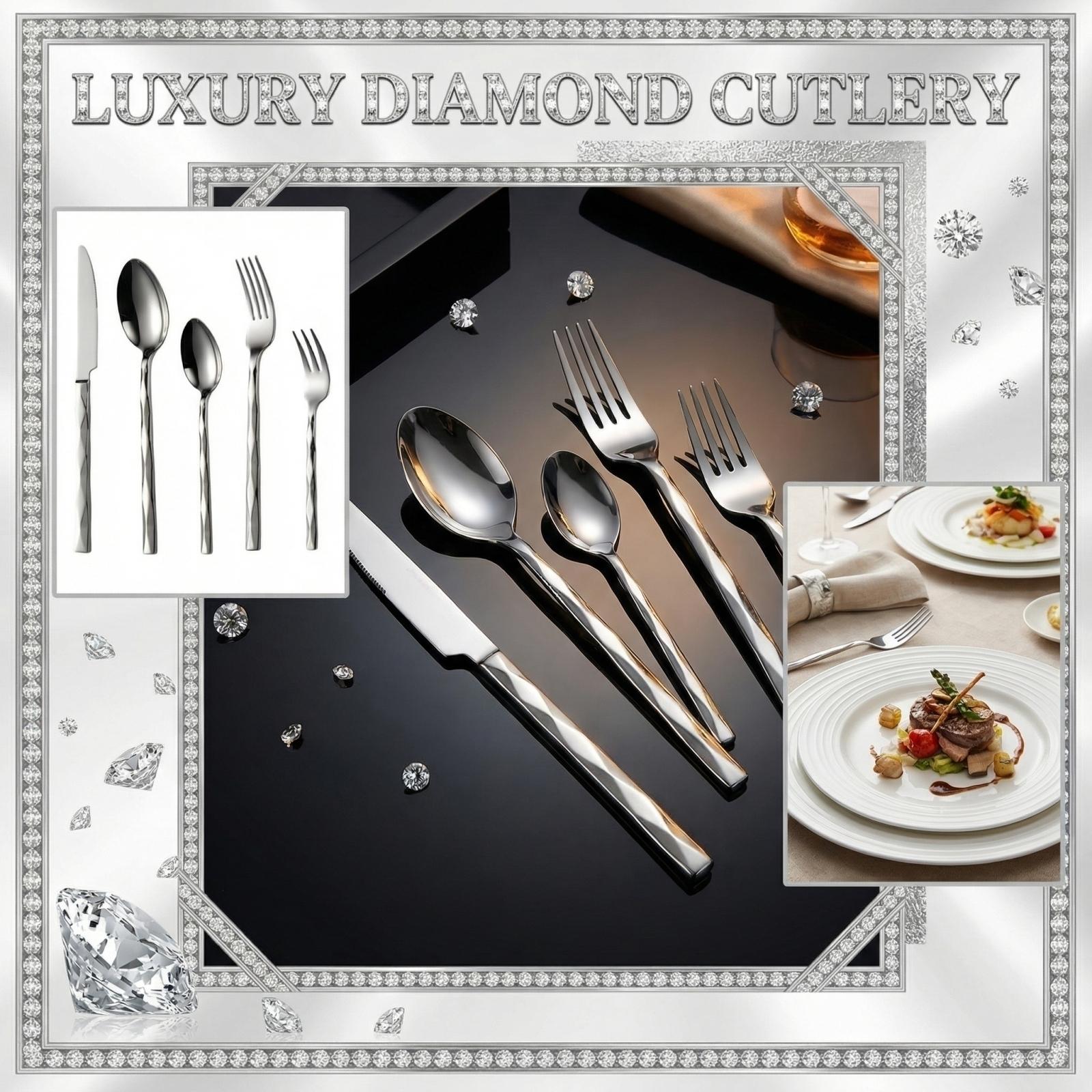5PCS Diamond Steak Knife And Fork Cutlery Set One Size