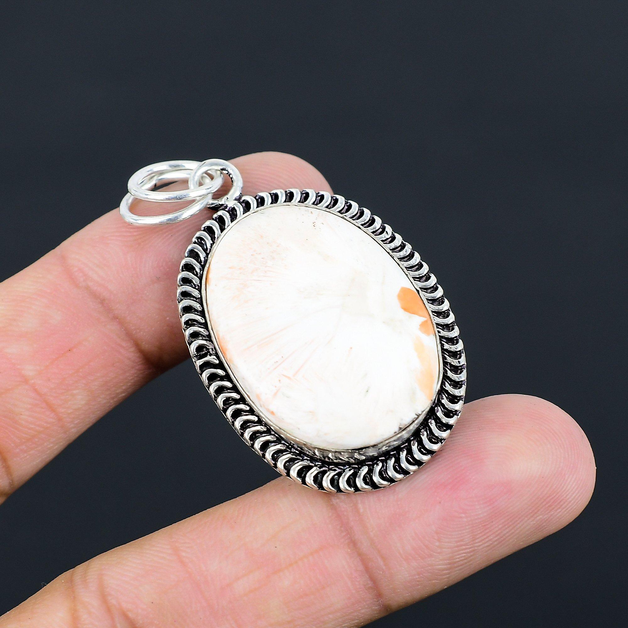 Oval Scolecite Gemstone Crown Chakra Bezel Wife Pendant Jewelry Sterling Silver