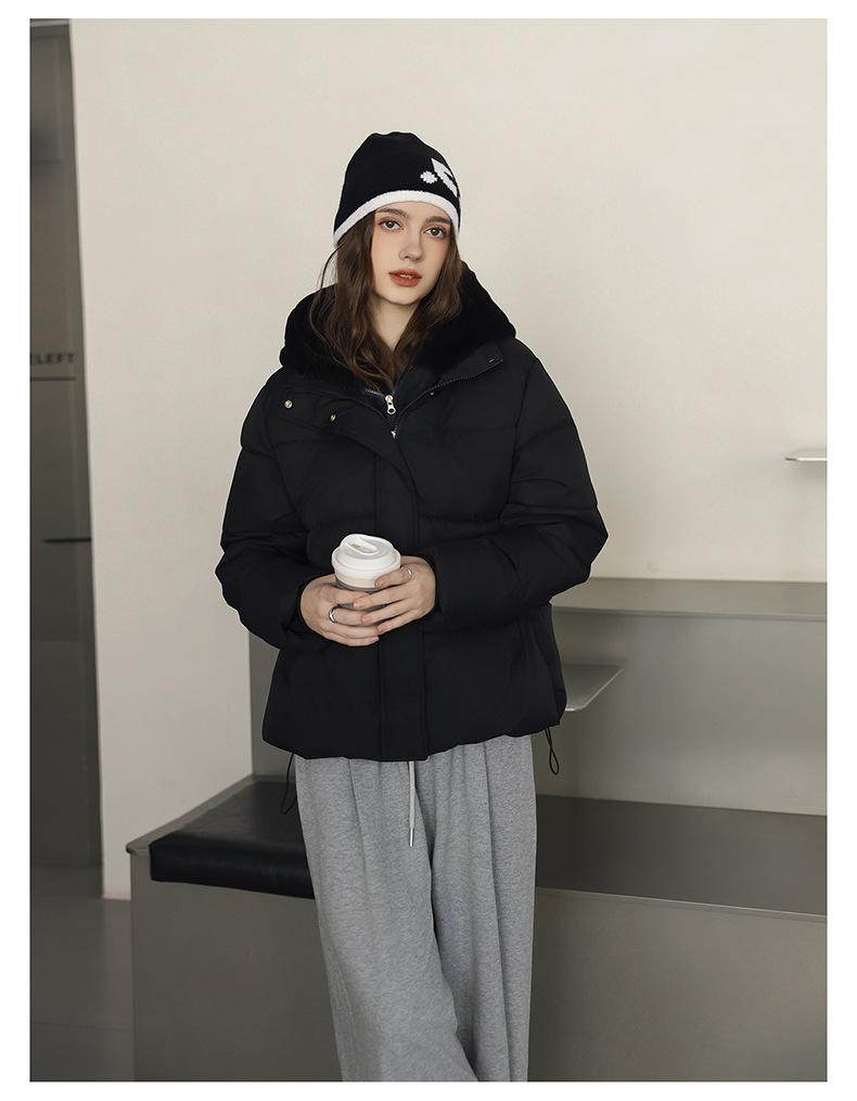 Imitation Mink Velvet Fake Two-piece Hooded Stitching Short Puffer Jacket