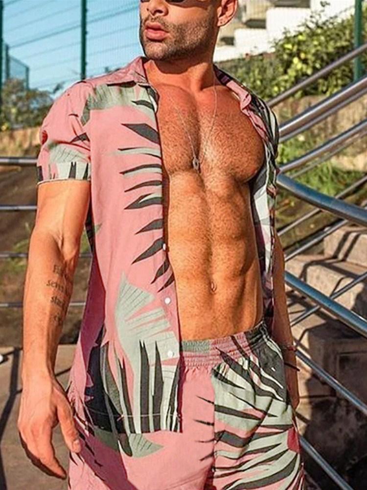 2022 Summer European & American Men's Casual Loose Short-sleeved Shirt & Shorts Beach Set