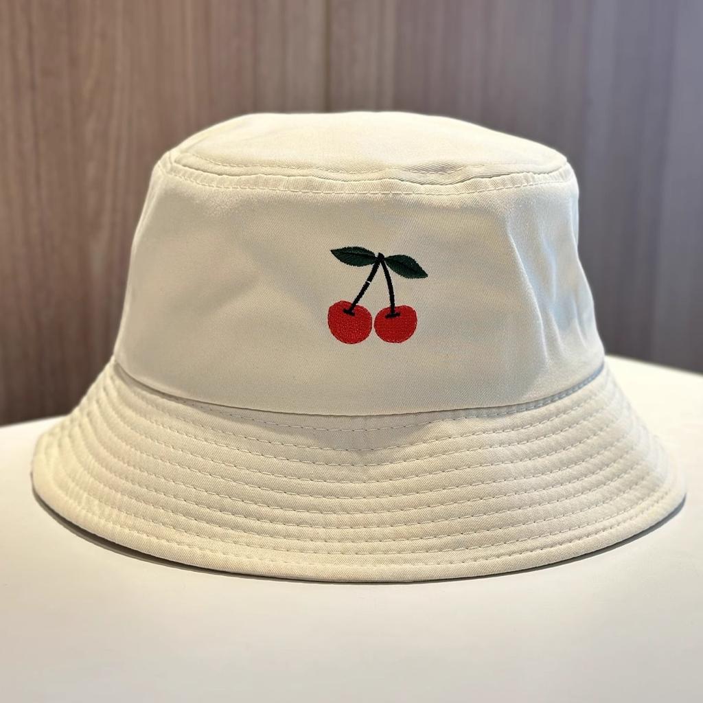 New Summer Fisherman Hats Women Cherry Embroidery Hat, Spring and Autumn Korean Style Casual Foldable