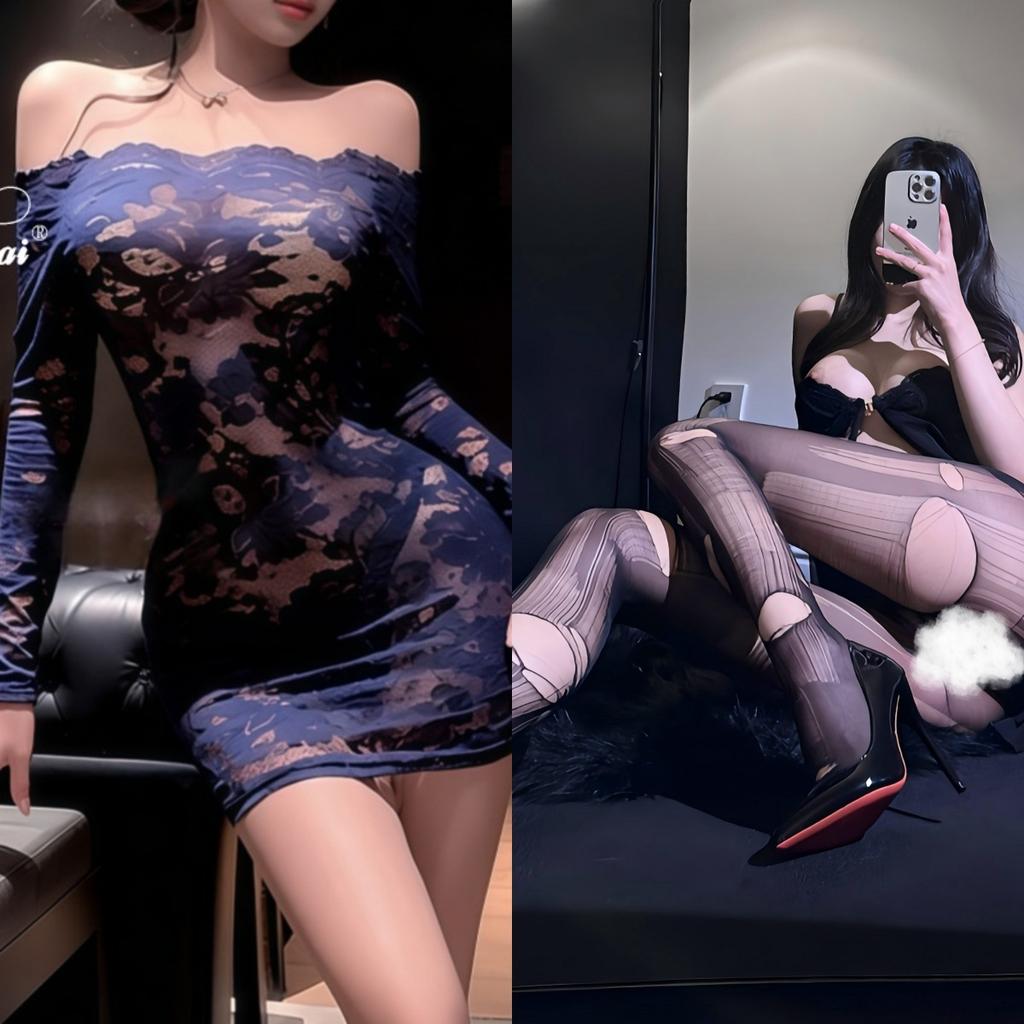 Sexy underwear pure lace hip skirt uniform sexy one-word shoulder perspective hot secretary thin dress woman