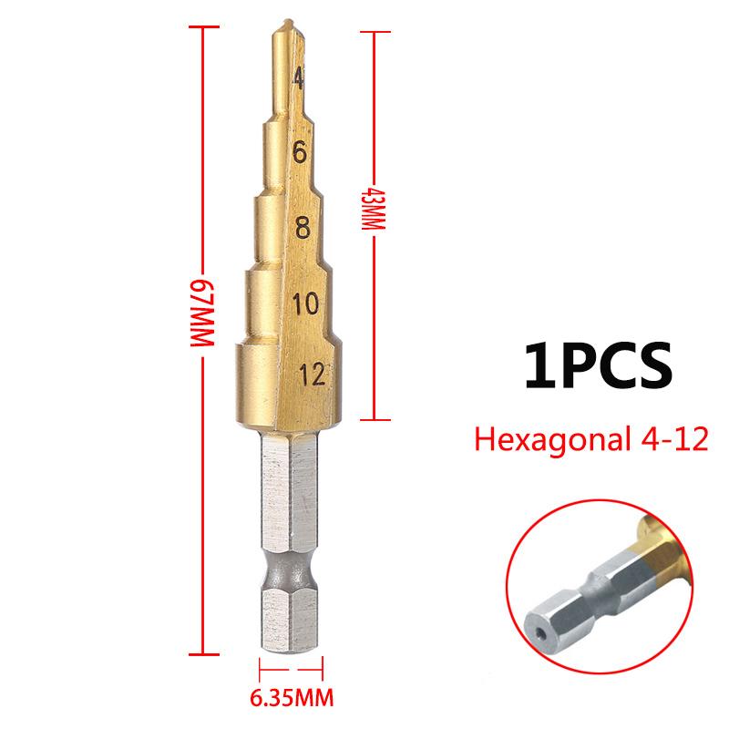 3pcs 3-12mm 4-12mm 4-20mm HSS Straight Groove Step Drill Bit Set Titanium Coated Wood Metal Hole Cutter Core Drill Bit Set
