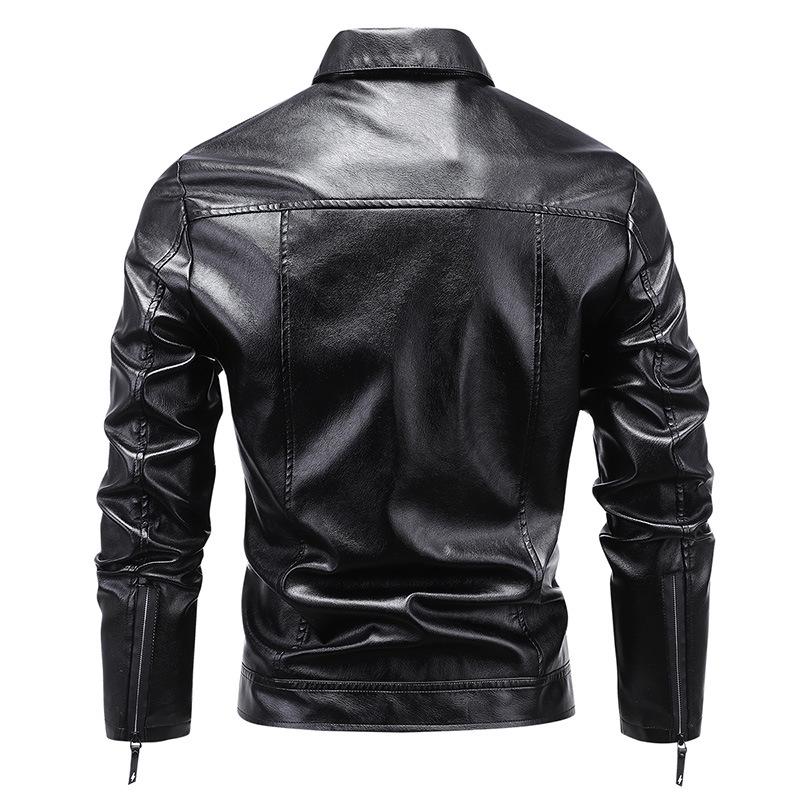 Men's 2023 Leather Motorcycle Jacket - Windproof, Warm, Trendy Outerwear with Lapel for Autumn/Winter