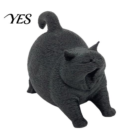 Modern Home Decoration 3D Printed Cute Yawning Chubby Cat Figurine, Black White, Wide Stable Anti-Tipping Base, Desk Decor Desktop for Pet Shop