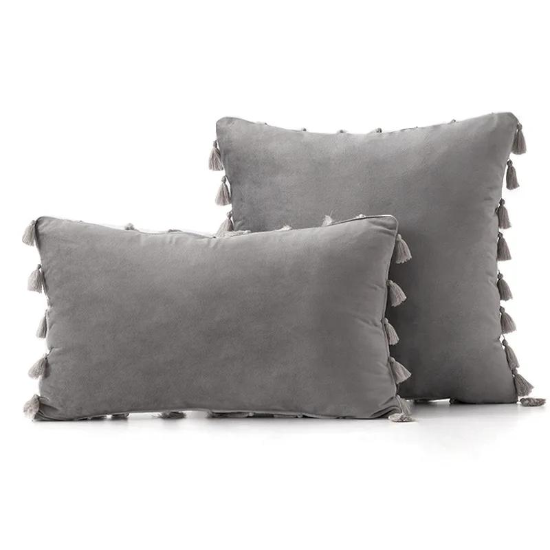 Medicci Home Velvet Soft Solid Decorative Throw Pillow Cover with Tassels Fringe Boho Accent Cushion Case for Couch Sofa Bed