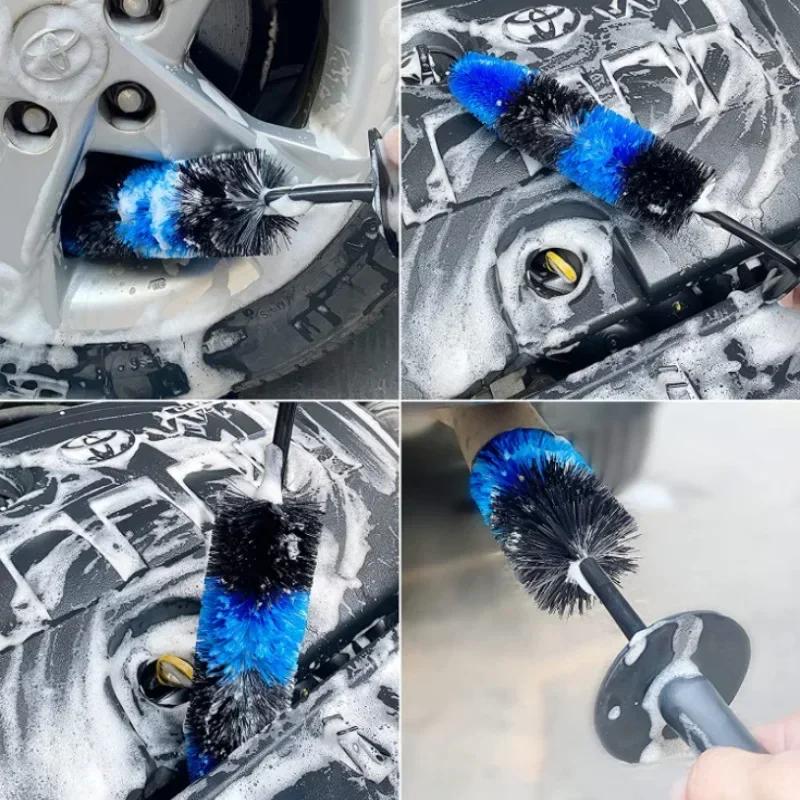 Autofelgen-Multifunktions-Reinigungsbürste Langer weicher Griff Felge Nabe Mikrofaserbürste Reifen-Detailbürste Auto Motorrad Waschen Amagi