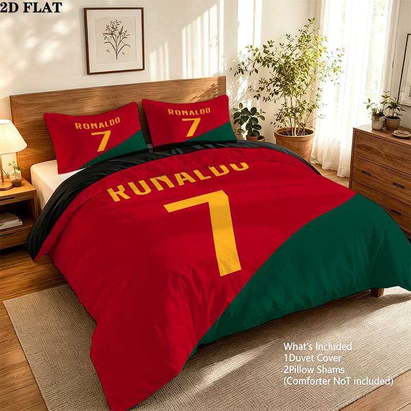 Cr7 Pattern Bedding Quilt Set Quilt Cover Pillowcase Home Birthday Gift(1 * Duvet Cover + 2 * Pillowcase, Without Core)