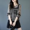 Thin Lace Patchwork Printed Chiffon Shirt for Women Long Sleeved Top Loose Spring T-shirt