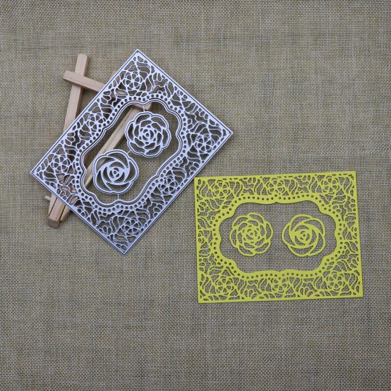 Rose Blume Rahmen Rechteck Metall Schneiden Stirbt Schablone DIY Scrapbooking Album Papier Karte Präge
