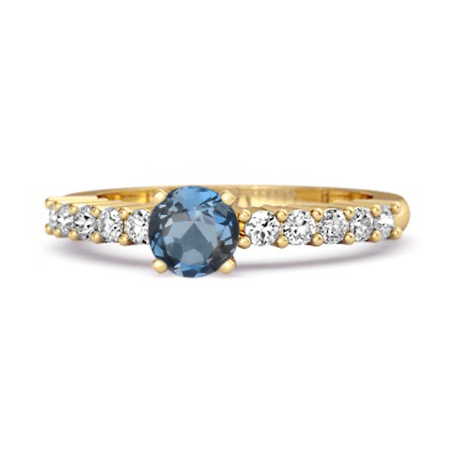 London Blue Topaz Round Solitaire Ring - 925 Sterling Silver Gold Vermeil 6.5