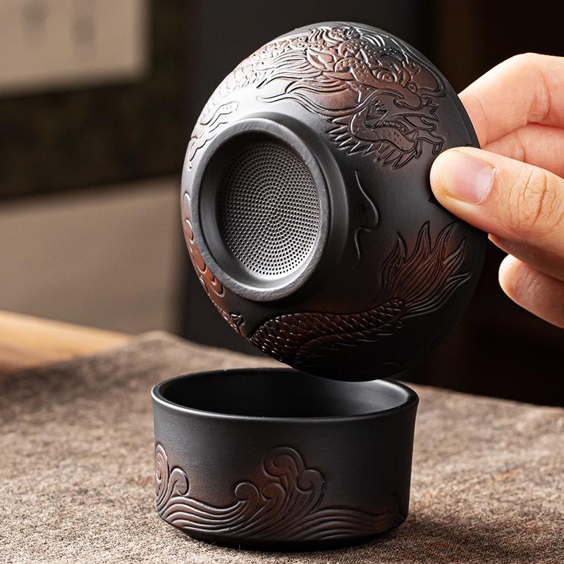 Long Handmade Jianshui Purple pottery Tea Filter Set Household Tea Separator Infusor Tea Strainer Tea Maker Tea Ornaments