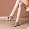Sandalen für Damen 2026 Sommer Neuer Stil Atmungsaktiv Damen Dicke Ferse Hohl-Netz High Heels Damen Fischmund Schuhe
