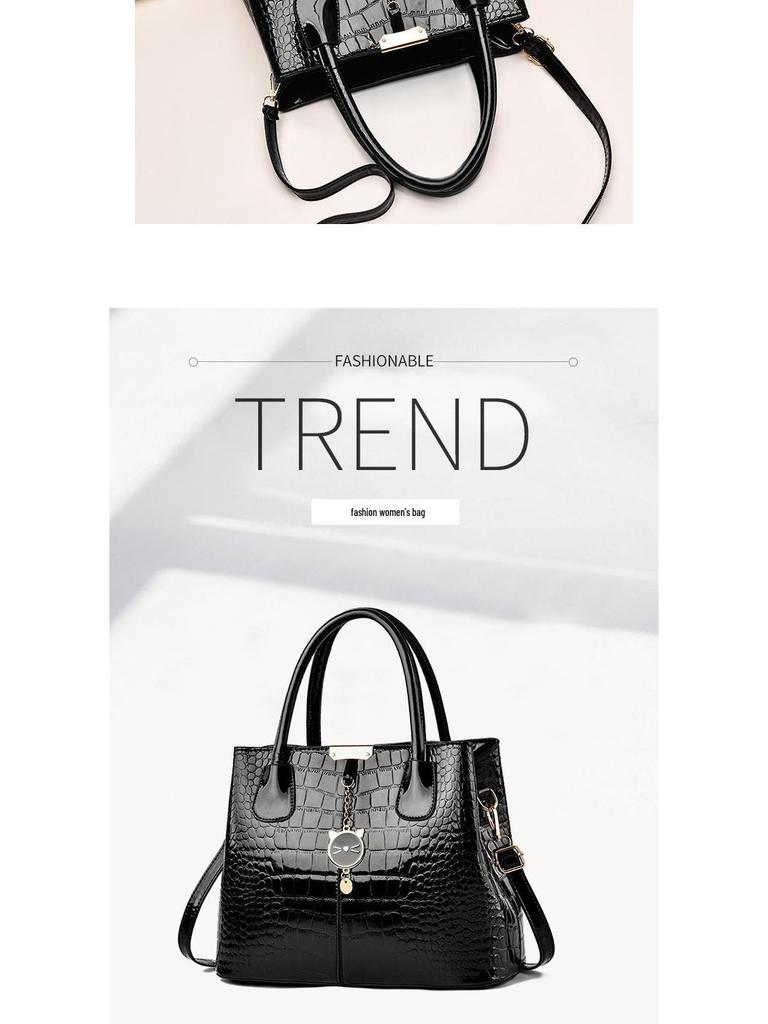 Women's Large Capacity Bright Leather Handbag - 2025 Autumn/Winter Stone Pattern Shoulder Bag