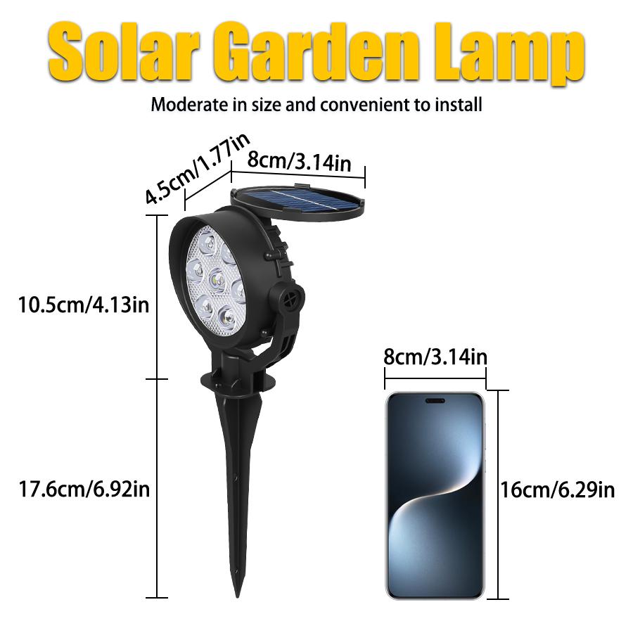 2Pcs 7 LEDs Solar Spotlights Outdoor IP65 Waterproof Spot Lights Brightness Adjustable for Garden Backyard Driveway Patio Decor
