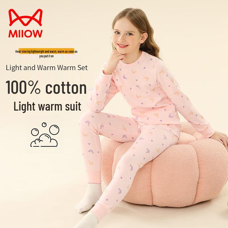 MIIOW Kids 100% Cotton Thermal Underwear Set for Girls