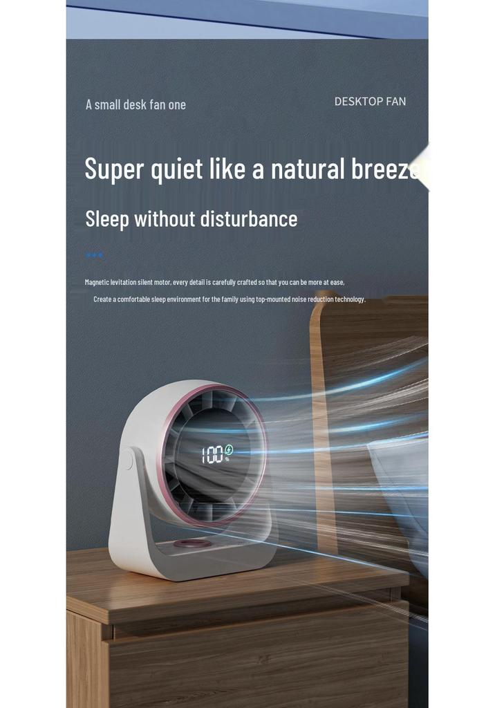 Digital Display USB Rechargeable 100-Speed Desktop Fan for Dormitories