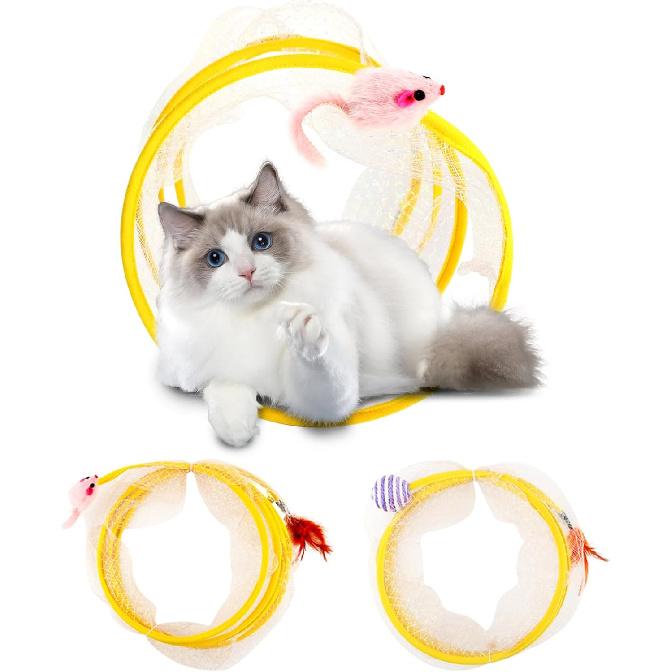 2pcs Cat Tunnel Spring Toy Folded Cat Tunnel Toy Indoor Cat Activity Structure Cat Tunnels for Indoor Cats Cat Tubes Played Tunnel Spring Cat Spiral