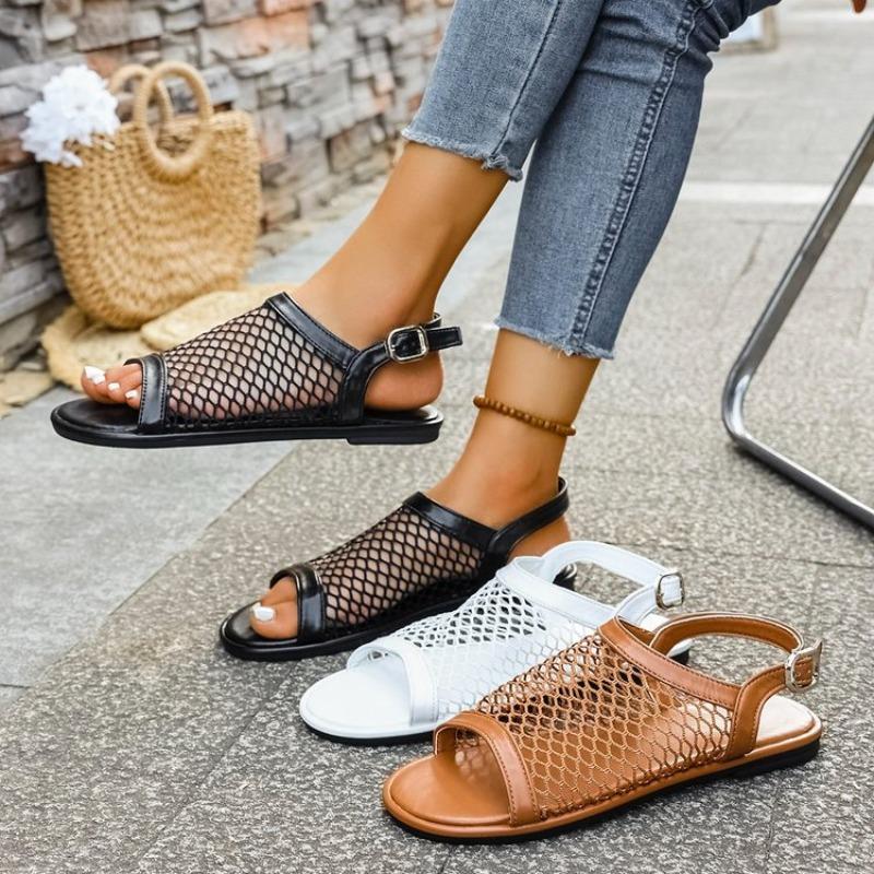 

Large-sized Shoes Flat Shoes Sandals Breathable Fish-mouth Mesh Sandals 43 світло-коричневого кольору