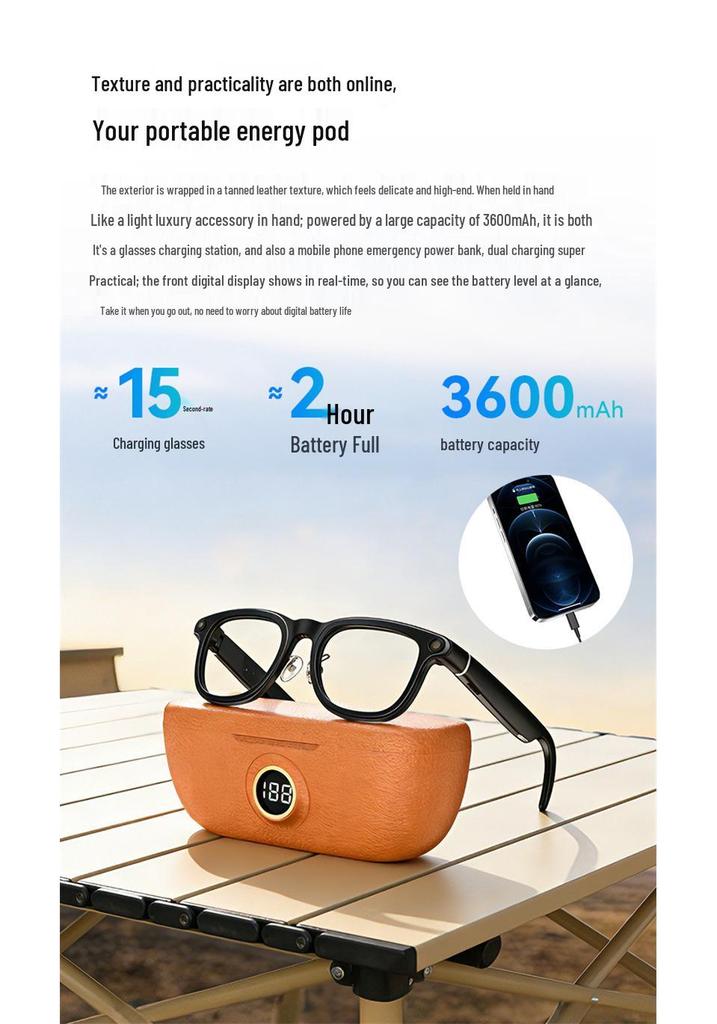 X01 Smart Glasses: 8MP Camera, 6-Axis Gyro, Image Stabilization, 1200P Video, AI Translation, Charging Case