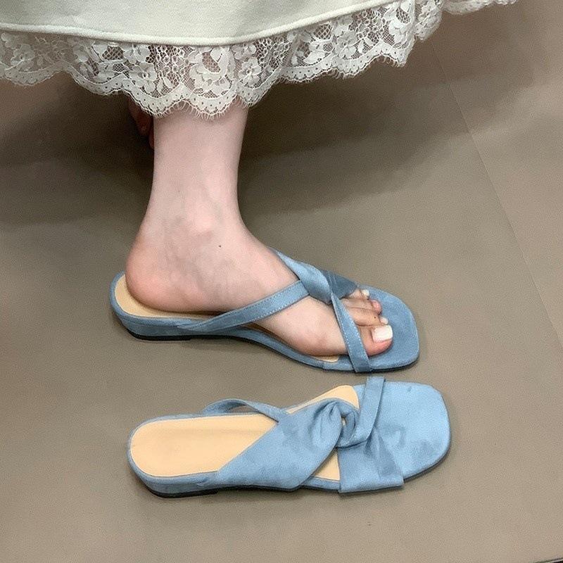 Retro Versatile One-word Drag with Skirt Gentle Wind Emerald Flower Kinked Cool Slippers