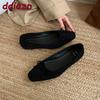 Fashion Soft Fashion Flock Women Flats Shoes Square Toe Luxury Female Butterfly-Knot Footwear Shallow Ladies Flats Slip On Shoes  Lady