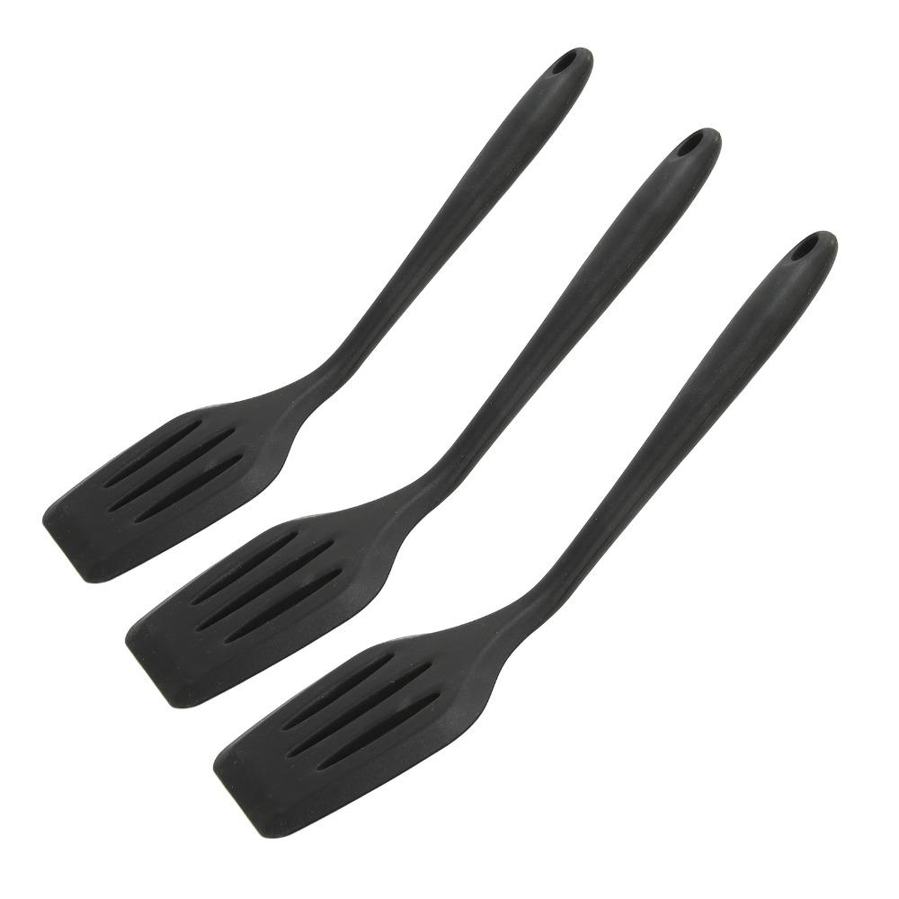 3PCS Heat Resistance Silicone Spatula Odorless Food Grade Slotted Turner Multifunctional Black Slotted Spatula Non Stick Pans