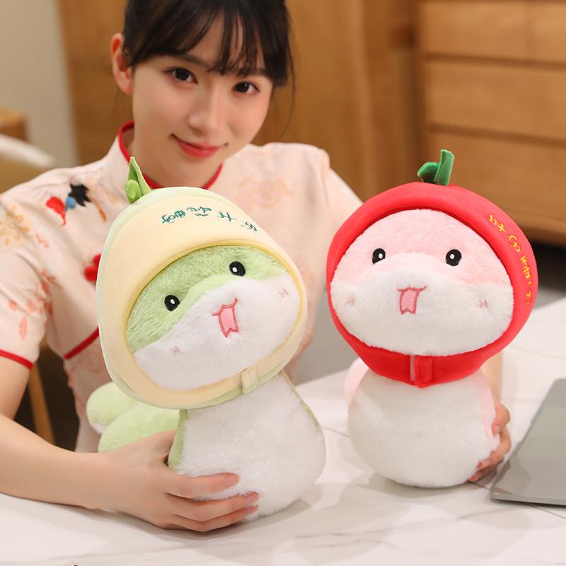 New Year Cartoon Lucky Snake Animals Plush Figure Dolls Soft Pillow Toys Wear Lion Clothes Funny Christmas New Year Gift