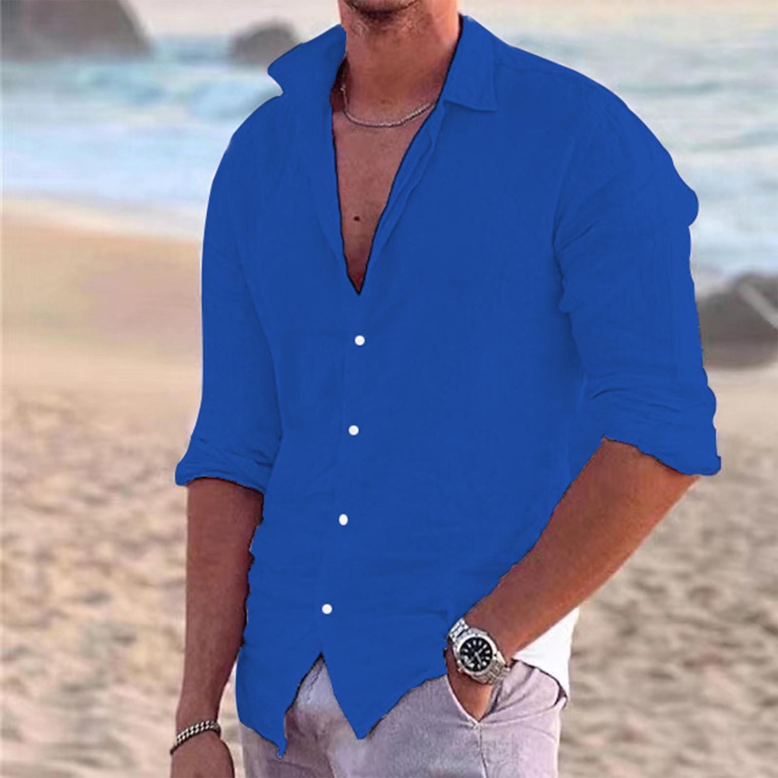 Дизайнерские весенне-летние мужские повседневные хлопковые льняные рубашки с длинным — фото 4