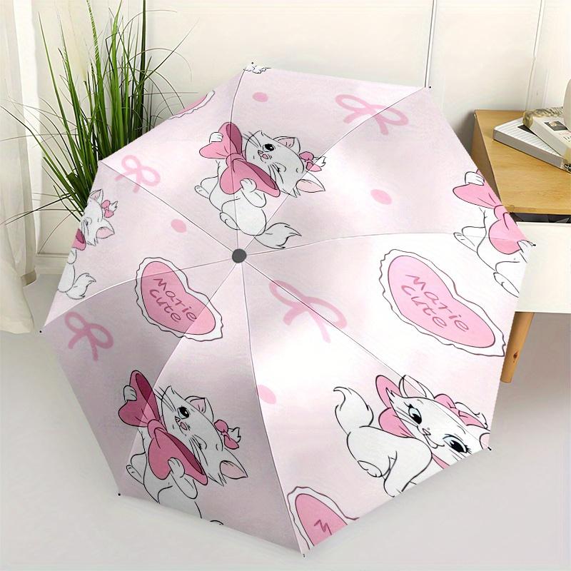 

Disney Marie Automatic Folding Umbrella - Simple 8-Rib Design, Bright Cartoon Pattern, Durable Iron Frame, Suitable For Travel, Outdoor, Bea
