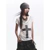 Japonské Y2k Metalový Kříž Potisk Tričko Vintage Harajuku Krátký Rukáv Průhledné Topy Trashy 2000s Výstřih do V Streetwear Grunge