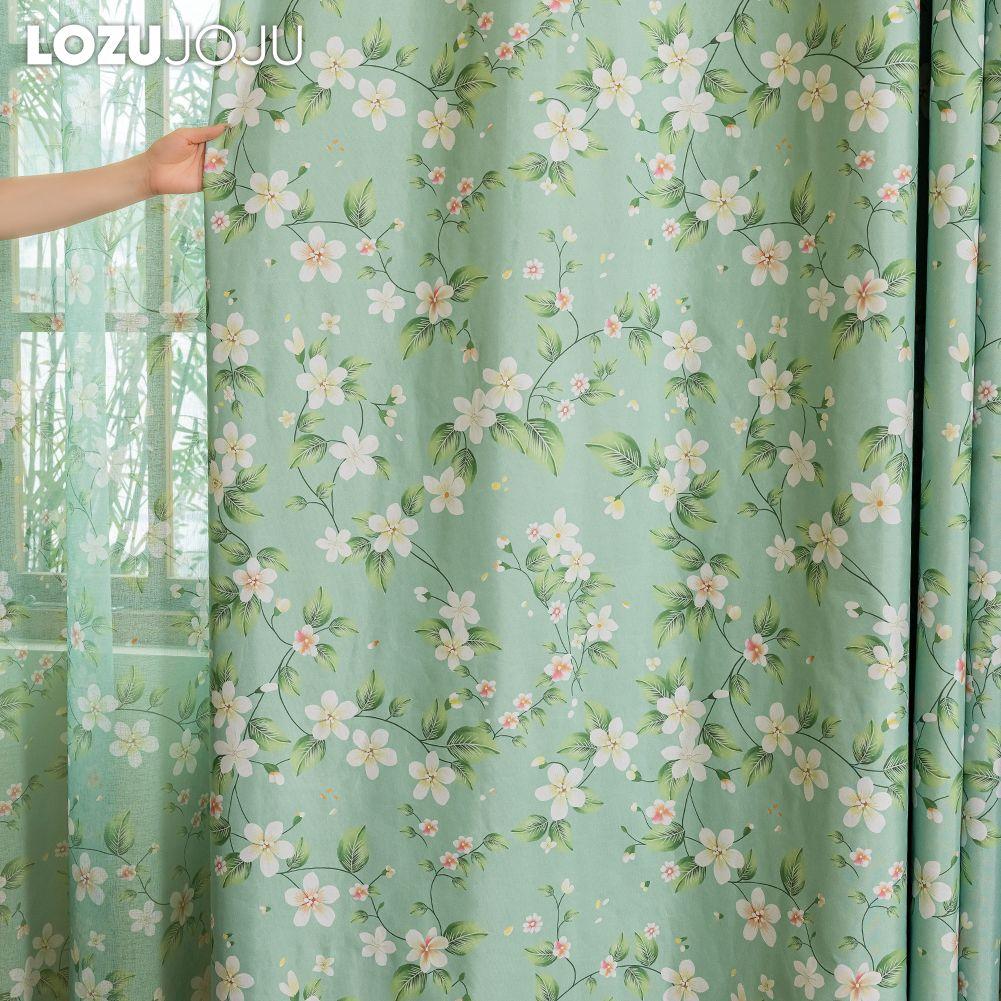 1PC LOZUJOJU Rural Style Summer Green Flower Printed Curtainsh Full Blackout Curtains for Bedroom Living Room Balcony Window for Home Decor