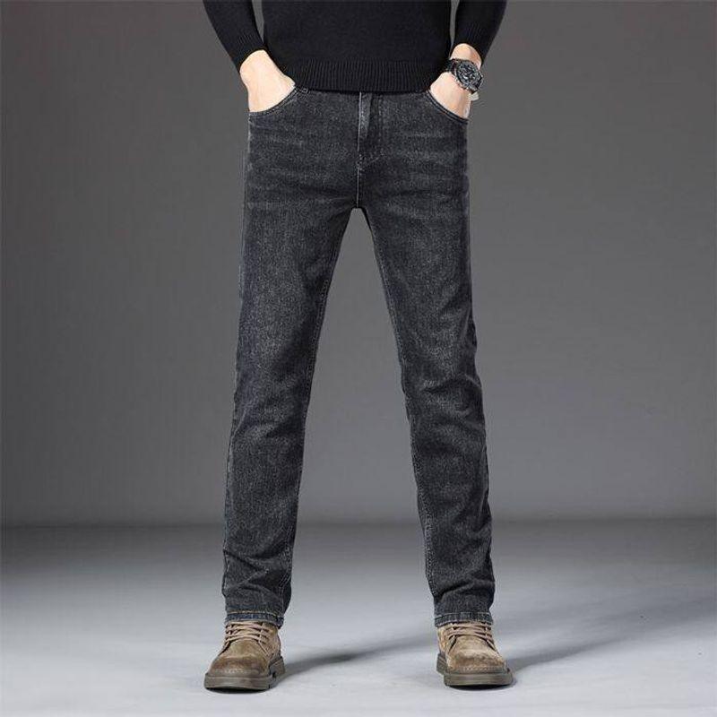 Foreign Trade Surplus Spring and Autumn New Style Gray Retro Jeans for Men, Heavyweight Straight Loose Fit, Stretchy, Cool Casual Long Pants