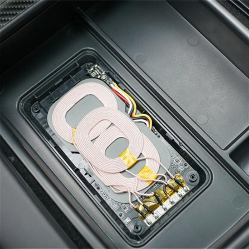 SRXTZM Nová bezdrátová nabíječka do auta, držák telefonu, úložný box do loketní opěrky pro iPhone, Samsung, konzolový držák pro Tesla Model XS
