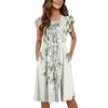 Women's Round Neck Summer Flying Sleeves Casual Fashion Floral Print Loose Button Pocket Midi Dress