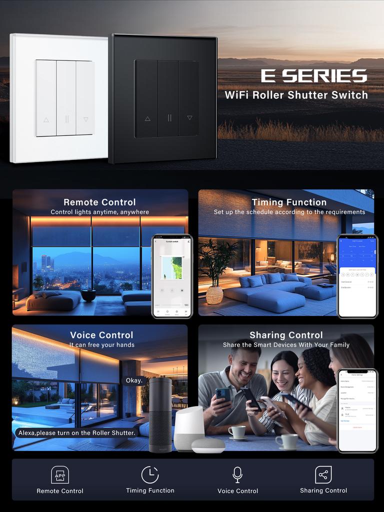 Comutatoare Smart BSEED Wifi pentru Jaluzele Luminoase Controller Jaluzele Suport Aplicație Smart Tuya Plus Prize Electrice Normale UE Panouri de Sticlă USBC